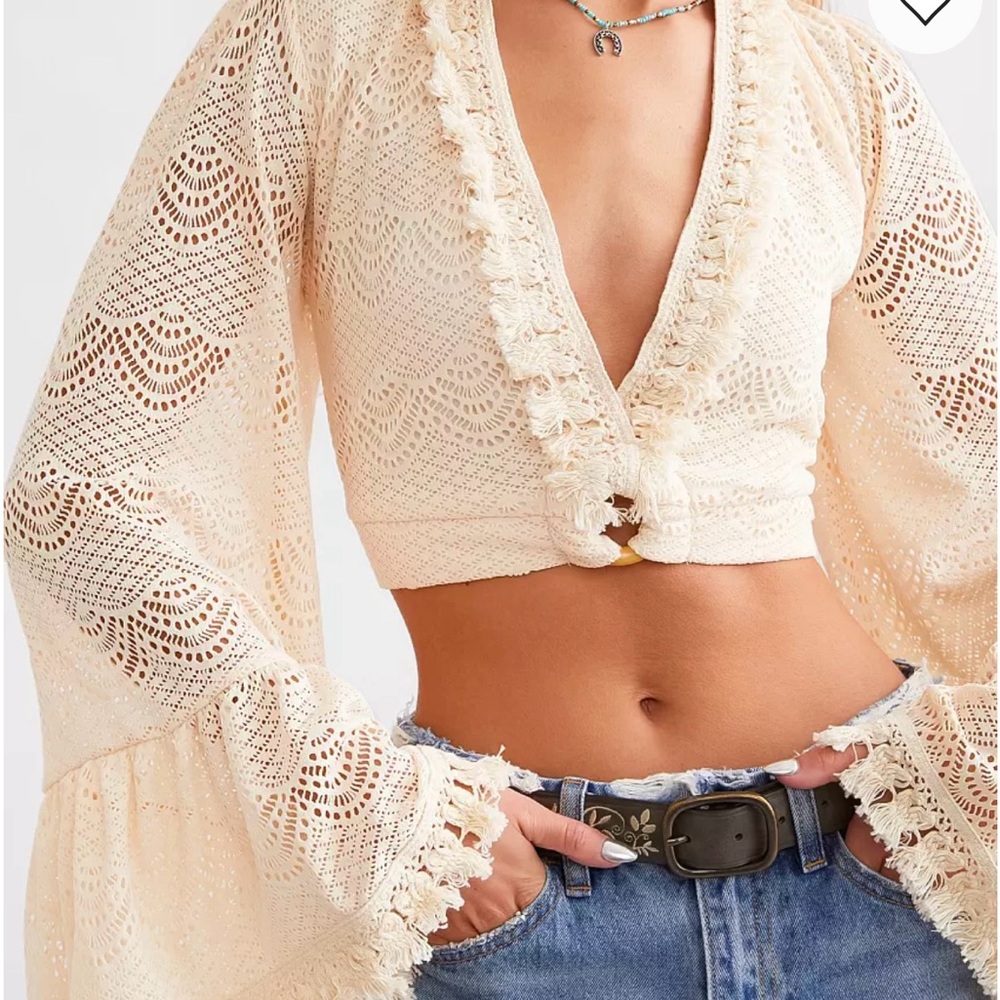 Elegant Cream Crochet Fringe Women Top